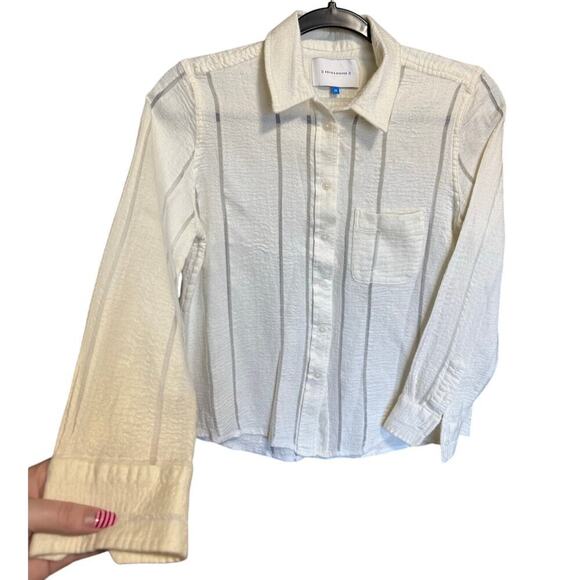 Solid And Striped Oxford Pocket Button Down Tunic Top Wool Silk Size Medium - Picture 2 of 11